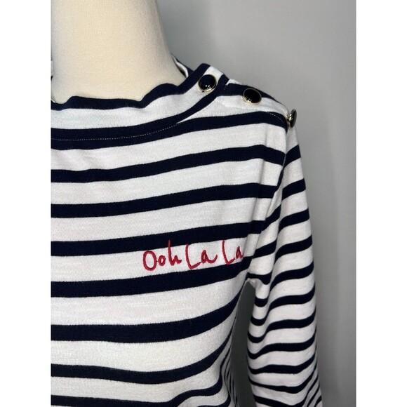Talbots Nautical Striped Cotton Top Size XS Oh la la Embroidered - Picture 3 of 7